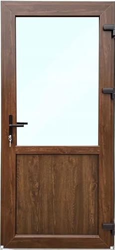 OPNCORP Porta d'Ingresso in Plastica, 90 x 210 cm, DIN Destra, Porta Secondaria con Vetri di Sicurezza, Set Completo per Negozio, Garage, Casa, con Serratura a 4 Punti