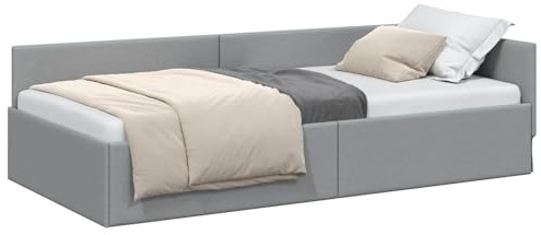 vidaXL Corner Bed Frame with Headboard Light grey 100 x 200 cm, Modern Bedroom Furniture, Rectangular Corner Bed Frame, Breathable Material, Multipurpose Sofa for Urban Living Spaces