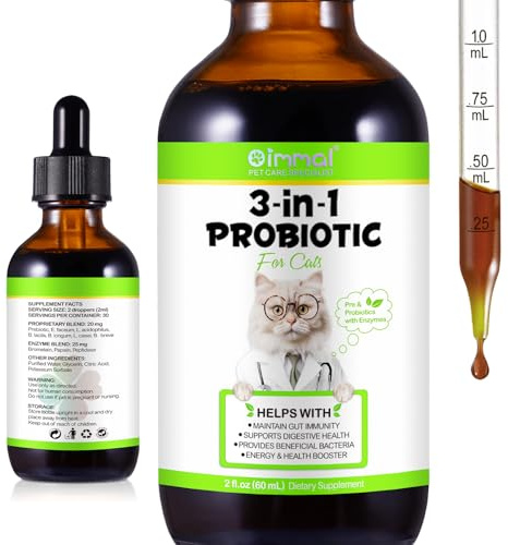 Probiotikum Für Katze 60Ml, Probiotische Tropfen Für Katze, Zur Unterstützung Der Darmgesundheit, Stärkung des Immunsystems, Linderung Von Magen-Darm-Beschwerden, Prä- & Probiotika Mit Enzymen