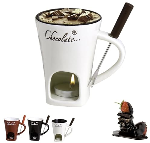 Keramik Schokofondue Tasse Set Mit Mit Gabel, 200ml Schokoladenfondue Tasse, Tasses Mit Teelicht Schokolade, Schokoladenschmelzbecher, Käsewärmerbecher, Becherwärmer Für Süßigkeiten, Soßen(C)