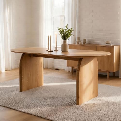 Esstisch MALA mit ovaler Tischplatte 180 x 90 cm, Eiche Finish - Esszimmertisch aus MDF, robust und stabil, ideal für Küche und Essbereich, bietet Platz für 6 Personen, pflegeleichte Oberfläche