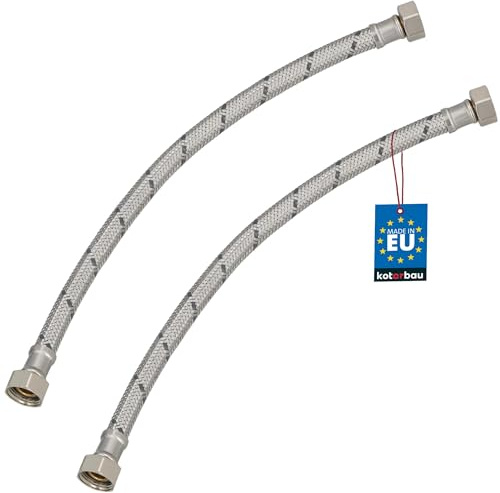 KOTARBAU® Flexschlauch 3/8“ x 3/8“, Wasserschlauch, Panzerschlauch 40 cm | 2er Set, Anschlussschlauch für Armatur, Schlauch Für Wasserhahn, Edelstahlummantelt, Silber