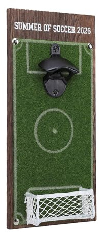 POENVFPO Soccer Field Bottle Opener, Wood Iron Wall Mounted Beer Bottle Opener with Cap Catcher for Sports Bar Restaurant Party