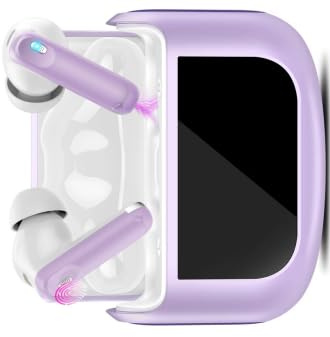 Thunelec Auriculares inalámbricos con pantalla táctil multifuncional, auriculares estéreo de alta fidelidad 48H con 5 modos de ecualización para iOS y Android, color morado claro