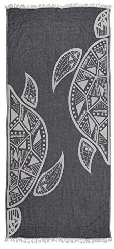ZusenZomer Hamamtuch XL Schildkröte 95x200 - Hamam Badetuch Fouta Strandtuch Saunatuch Handtuch Damen Herren - 100% Baumwolle Oeko-TEX - Fair Trade Hamamtücher (Grau)