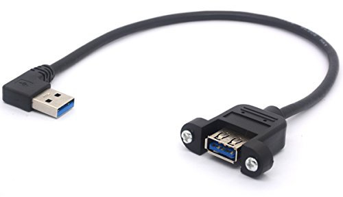 Rechtwinkliges USB 3.0 Panel Mount Kabel USB 3.0 Stecker auf Buchse mit M3 Schraube Panel Mount Verlängerungskabel für industrielle Computer PC 30 cm (links)