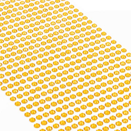 Movoja Gelbe Strasssteine - runde Glitzersteine 880 Stück 4 mm selbstklebend zum Verzieren und Basteln | Schmucksteine zum aufkleben | Steinchen Dekosteine Bastelsteine Gelb Gold