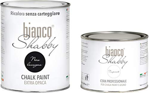 CHALK PAINT Nero Lavagna & CERA NEUTRA - Pittura Shabby Chic (1 Litro) + Cera Professionale (500 ml)