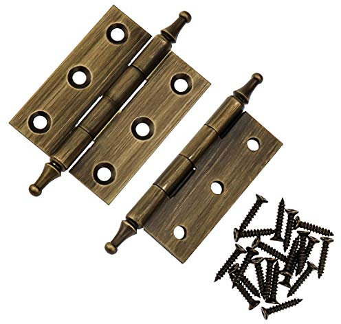 LC LICTOP 2 Inch Folding Butt Hinges, Brass Cabinet Door Hinges with Ball Finials for Drawers, Wardrobes & Wooden Boxes, Antique Oil Rubbed Bronze, 2.95 Inch Long Shaft, 1.97 x 1.54 Inch Plate, 2Pcs