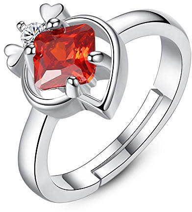 YANQSHM Offener Ring Damen,Vintage Verstellbare Rote Pfirsich Herz Zirkon Silber Ringe Elegante Romantische Schmuck Geschenk Für Mädchen Frauen Paar Verlobung Hochzeit
