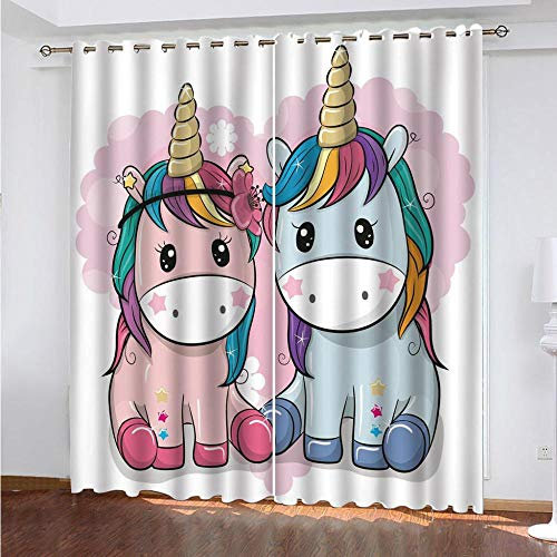 PANDAWDD Tenda Oscurante con Occhielli, Oscurante, Isolata Termicamente, per Cameretta dei Bambini, Nursery,Soggiorno,1 Paio, Poliestere,Unicorno Rosa Blu 150 X 166 cm