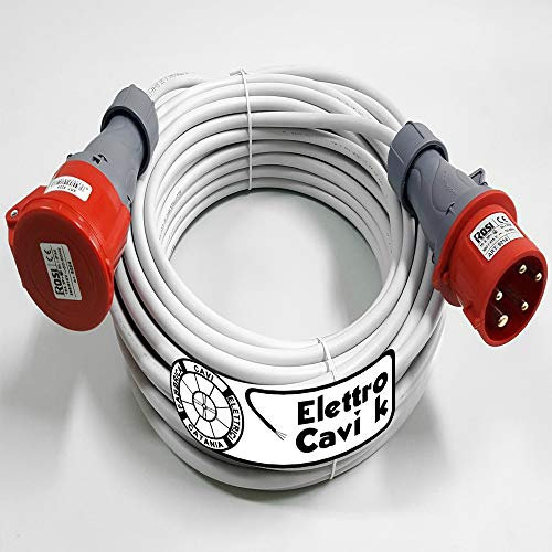 ® ELETTRO CAVI K - PROLUNGA ELETTRICA INDUSTRIALE 5 METRI PROFESSIONALE CAVO FROR 5G4 MM² 5 POLI CANTIERE MAGAZZINO MACCHINARI SPINA E PRESA 3P+N+T IP44 32 A 380 V PORTATA 17 KW 17,000 WATT
