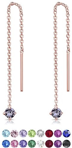 DTPsilver® KLEINE Durch Ohrringe ziehen 925 Sterling Silber Rosen-Gold überzogen mit Baumelnde 3 mm Swarovski® Elements Kristall - Farbe : Tansanit