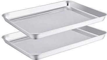 TeamFar Toaster-Ofen-Pfannen-Set, 2-teilig, Edelstahl, kompakt, Toaster-Ofenblech, Ovenware, 20,3 x 25,4 2,5 cm, ungiftig und gesund, leicht zu reinigen spülmaschinenfest, Rollrand Spiegel-Finish