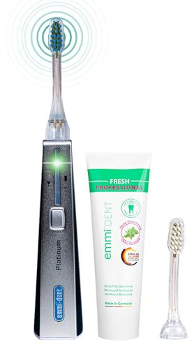 emmi-dent Platinum Cepillo de Dientes Eléctrico Ultrasónico (Set Básico Carbon) I Ideal para Dientes y Encías Sensibles I Cepillado Óptimo sin Frotar I Hasta 15 Días de Batería