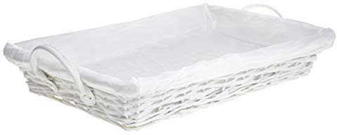 HERSIG - Bandeja Plancha Mimbre Natural | Cesta Colada Rectangular con Forro y Asas - 60 x 40 x 10 cm - Blanco