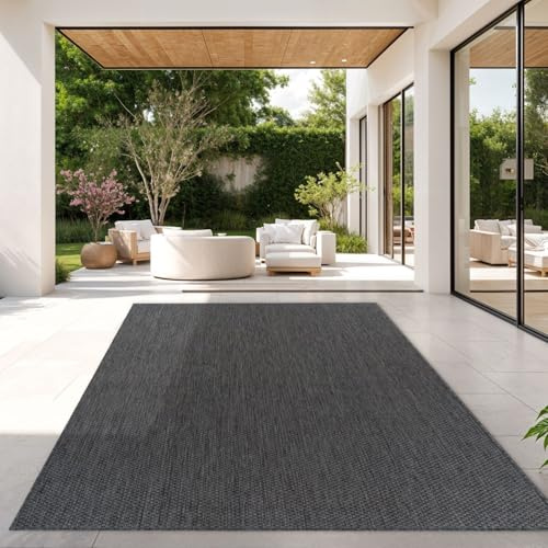 TT Home Teppich Für Outdoor Wetterfest Küchenteppich Balkon Terrasse Unifarbenes Design Modern, Farbe:Anthrazit, Größe:240x340 cm