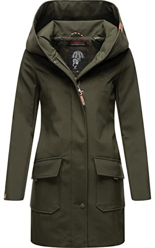 MARIKOO Damen Übergangsjacke Softshellmantel atmungsaktiv mit Kapuze Mayleen Olive Gr. L