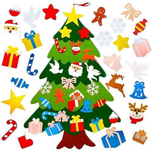Filz Weihnachtsbaum Set, YHLZGOOD 100cm DIY Filz Tannenbaum Für Kinder mit 25 Stück Abnehmbaren Ornamente Hängend Dekor für Kleinkind Weihnacht Home Tür Wand Dekoration