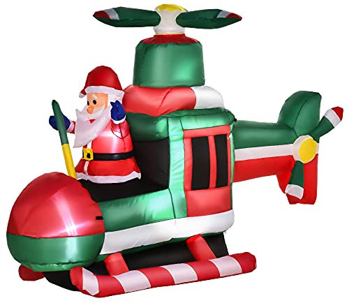 HOMCOM Babbo Natale Gonfiabile su Elicottero 107cm con 4 Luci LED e Gonfiatore, Decorazione Natalizia da Esterno