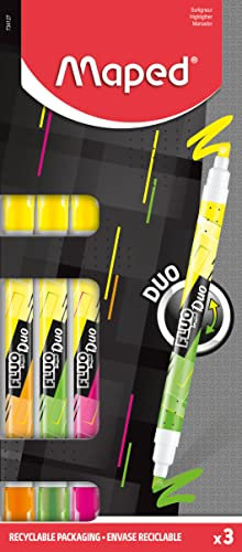 Maped - Doppelseitiger Textmarker, Markierstift FLUO DUO - x3 Marker - gelb, pink, grün, orange