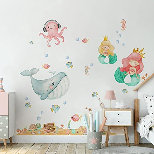 kina - Wandaufkleber Kinder Schlafzimmer Wanddekoration R00672 - Öko-Stoff, Umweltfreundlich, Repositionierbar, Streicheleffekt, Kindergarten - Grafik Meer und Messen 120x40 cm