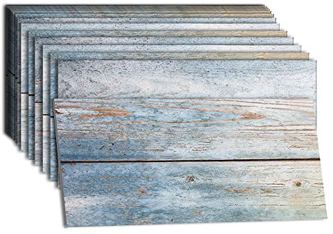 Hiseng Kitchen Bathroom Wall Tile Stickers, 30 * 15cm DIY Rectangle Decals Imitation Wood Grain Sticker for Kitchen Living Room Bathroom Home Decor Self-Adhesive (Coastal Wood,24pcs)