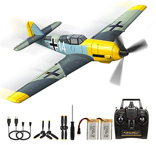 BF-109 RC Flugzeug, 2.4Ghz 4-CH Ferngesteuertes Flugzeug Warbird Aerobatics Flugzeug Spielzeug RTF mit 6-Achsen-Gyrosystem für Kinder Erwachsene Anfänger 761-11