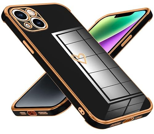 Keteen Handyhülle für iPhone 13 Hülle Cute Herz Muster Mädchen Galvanisierte Kameraschutz Weich TPU Silikon Schutzhülle Ultra Dünn Case Stoßfeste Hülle für iPhone 13, Schwarz