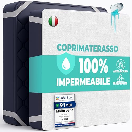 Coprimaterasso Matrimoniale Impermeabile 160x200 cm 2pz Lenzuolo in Cotone Cerata per Letto Protezione Salva Materasso Traversa Traspirante Antiacaro Anallergico Lavabile in Lavatrice con 4 Elastici