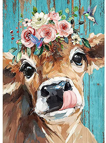 DAERLE Diamond Painting Kuh, Diamant Painting Bilder Kuh, DIY Cross Stickerei Malerei Kits, 5D Diamond Painting Erwachsene Wohnzimmer Schlafzimmer Büro Wand und Eingang Dekoration(30x40CM/12x16 Zoll)