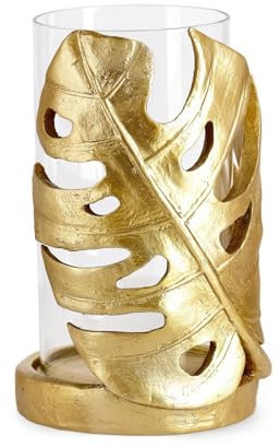 Decor Space Kerzenhalter Foglia Palong in Gold, aus Glas und Polyresin, wasserfest (Monstera)