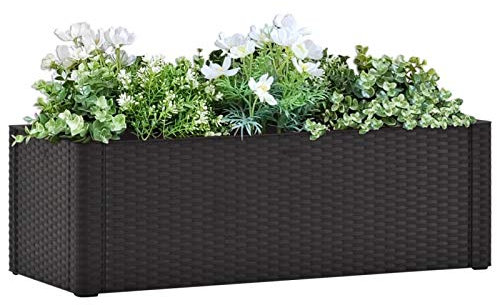 JUNZAI Garten-Hochbeet, Palettenrahmen, Hochteich, Gemüsebeet, Kräuterregal Balkon, Blumenbeet, Kräuterspirale, Tomatenbeet, Pflanzhochbeet, Selbstbewässerungssystem Anthrazit 100x43x33 cm