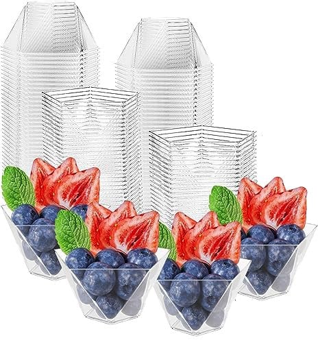 LATERN 50Pcs Plastic Dessert Cups, 120ml Pentagon Dessert Cups Clear Parfait Appetizer Cup Reusable Serving Bowl for Dessert Pudding Mousse Party (8.3 x 4.5cm)