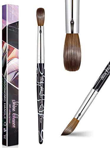 Shine Chance Acrylic Nail Art Brush Size 10, 100% Pure Kolinsky Hair Oval Nail Brush for Acrylic Application, Professional Nail Extension Manicure Tool Striping Nail Drawing Pen for DIY Home Salon