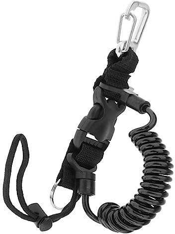 YUNNLEZT Schlüsselband für Tauchen, Edelstahl, Spiralband mit Gurtband, Schnellverschluss-Schnalle, ideal für Tauchen, Taschenlampen, Kameras (schwarz)