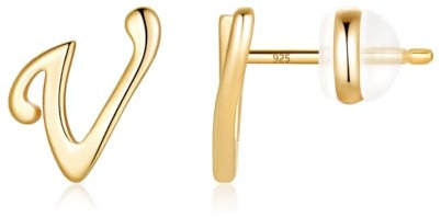 TINGN Ohrstecker Ohrringe Silber 925 Mädchen Damen, Medizinische Ohrstecker Gold Buchstaben V Modeschmuck für Enkelin Nichte Tochter Schwester Kleine Geschenke für Frauen Herren