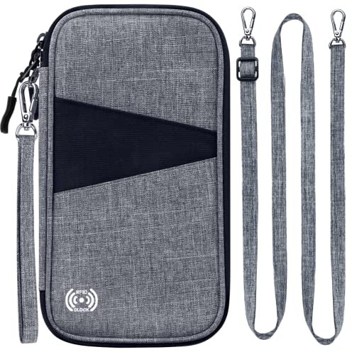 LUROON Reisepass Tasche Familie Reiseorganizer mit RFID Blocker Herren Damen Reisepasstasche für Kreditkarten Personalausweis Flugtickets Geld Münzen Telefonschlüssel Impfausweis (Grau01)