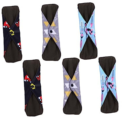 Lurrose 6-teiliges Set Waschbar Auslaufsicher Mit Druckknöpfen Aus Kohle Wiederverwendbar Für Die Menstruation Leichte Periode Nach Der Geburt Bequeme Slipeinlagen Zufällige Farbe