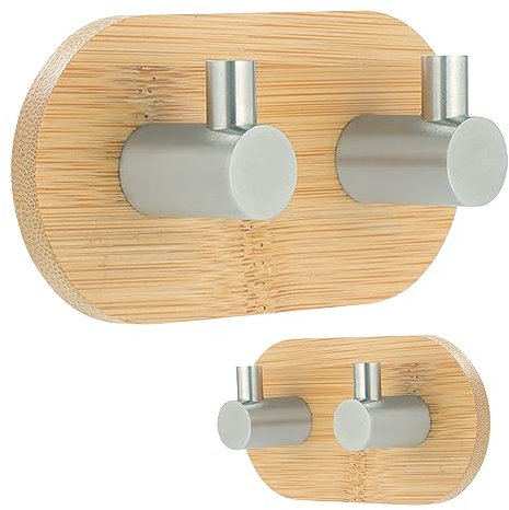 Coptiner 2 pezzi Gancio Adesivo Legno, Portasciugamani Hook Solido Acciaio Inossidabile Decorativo Rack bambù Gancio a Muro per Casa, Cucina, Bagno,Ufficio