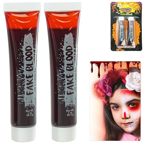 Lot de 2 tubes de sang pour Halloween - 30 ml - Pour le visage, la fête de la terreur, le maquillage SFX - Effets spéciaux - Faux - Vampire - Maquillage zombie