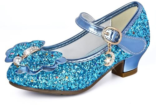 Ulikey Prinzessin Schuhe Mädchen, Glitzer Schuhe Mädchen, Litzer Schuh Mädchen, Bowknot Low Heels Kleine Mädchen, Kristall Schuhe Mädchen mit Bowknot für Weihnachtstag, Karneval (28, Blau)