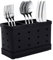 Fadcaer Portautensili in acciaio inox, scolaposate con 3 scomparti, organizer per utensili da cucina in acciaio inox, portaposate da bancone (nero)