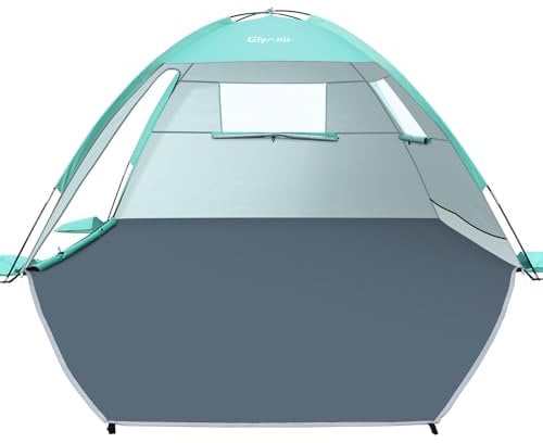 Glymnis Tienda de Playa, Refugio para 2-3 Personas, Carpa Con Doble Puerta de Cremallera, Ventanas Ventiladas, Protección UPF 50+, para Parque y Pescar