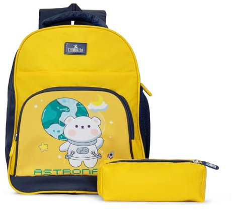 THE CLOWNFISH Mini Explorer Series Bedruckter Polyester 12 Liter Kinder Rucksack Schultasche mit Bleistift Staionery Pouch Tagesrucksack Picknicktasche für kleine Taschen, Mini Explorer-Gelb -