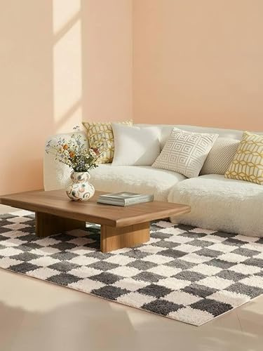 RugVista Chessie Teppich, 160 x 230 cm, Dunkel Grau/Off Weiß | Moderne, Rechteckig, Niedriger Stapel, Nur chemische Reinigung, Oeko-Tex 100, Wohnzimmer, Schlafzimmer