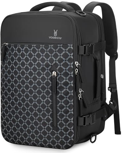 Vogshow für Ryanair Handgepäck 40x20x25 Carry-On Rucksack Wasserdicht Reiserucksack mit 17.3 Zoll Laptopfach 20L Schwarz