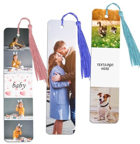 Personalisierte Lesezeichen mit Bildtext – benutzerdefinierte Lesezeichen Foto – 2-seitiges Aluminium-Lesezeichen mit Quaste