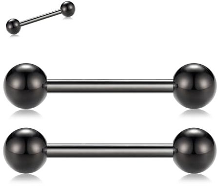 hengkaixuan G23 Titan Nipple Barbell 14 Gauge Nipple Jewellery Black Nipple Rings Straight Bar Body Jewellery Nipple Barbell Eyebrow Internally Threaded Tongue Piercing Nipple Bars 14mm