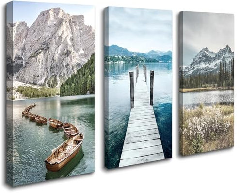 Visario Leinwand Bild fert gerahmt Boote Berge 120 x 80 cm 4428